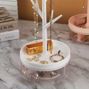 Half Room Branch Jewelry Rack With Rotatable Base and Storage Box Tree Tower Rack Hanging Organizer for Ring Earrings Necklace Bracelet,Suitable for living rooms, bathrooms,offices,etc.