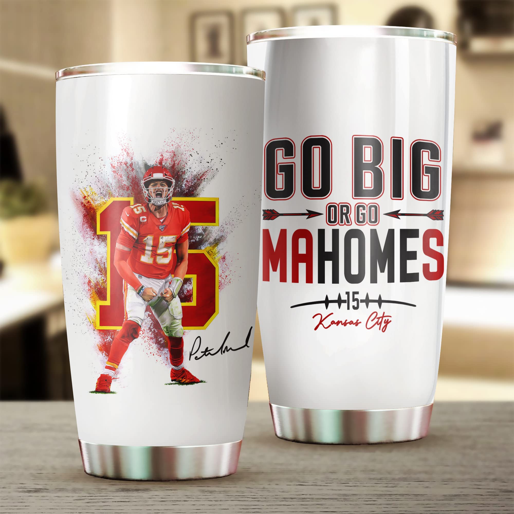 Teerabbit Patrick Mahomes II Tumbler - Go Big Or Go Mahomes - Coffee Tea Mug Insulated Tumbler With Lid - Birthday, Thanksgiving, Christmas Day Gifts For Football Fans - 20 Oz| Stainless Steel Mug