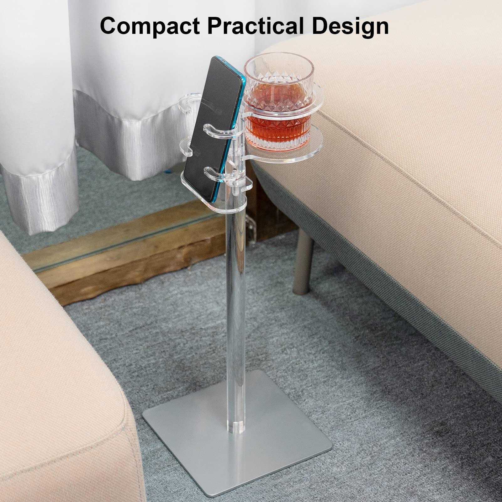 Aquiver Acrylic Drink Table for Small Space - Sofa Side Table for Drinks, Remotes, Phones - Metal Base, 7.9'' L x 7.9'' W x 20.1'' H