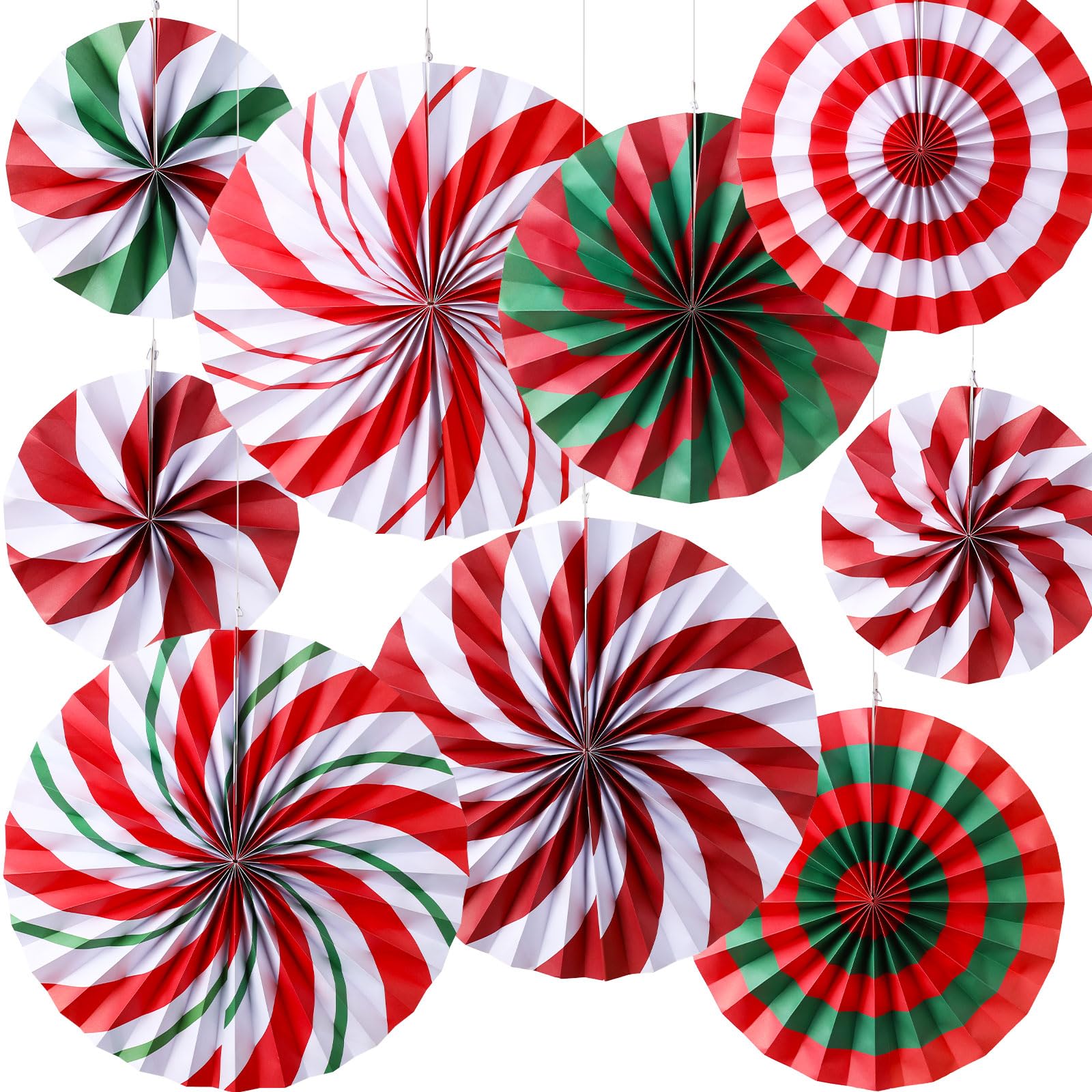 Outus Christmas Hanging Decorations Candy Paper Fans Peppermint Hanging Paper Fans Candy Cane Ceiling Wall Decor for Christmas Party Classroom Birthday Party(9 Pcs,Sweet)