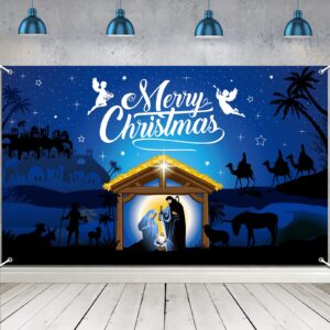 christmas nativity backdrop decoration, merry christmas outdoor religious nativity scene banner, holy night photo booth background xmas photography for holiday xmas winter new year party, 43 x 73 inch