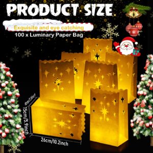 100 Pcs White Luminary Bags Christmas Luminaries Flame Resistant Candle Bags Reusable Paper Lantern Bags for Christmas Wedding Thanksgiving New Year Valentine's Day Diwali Party Decor (Star)