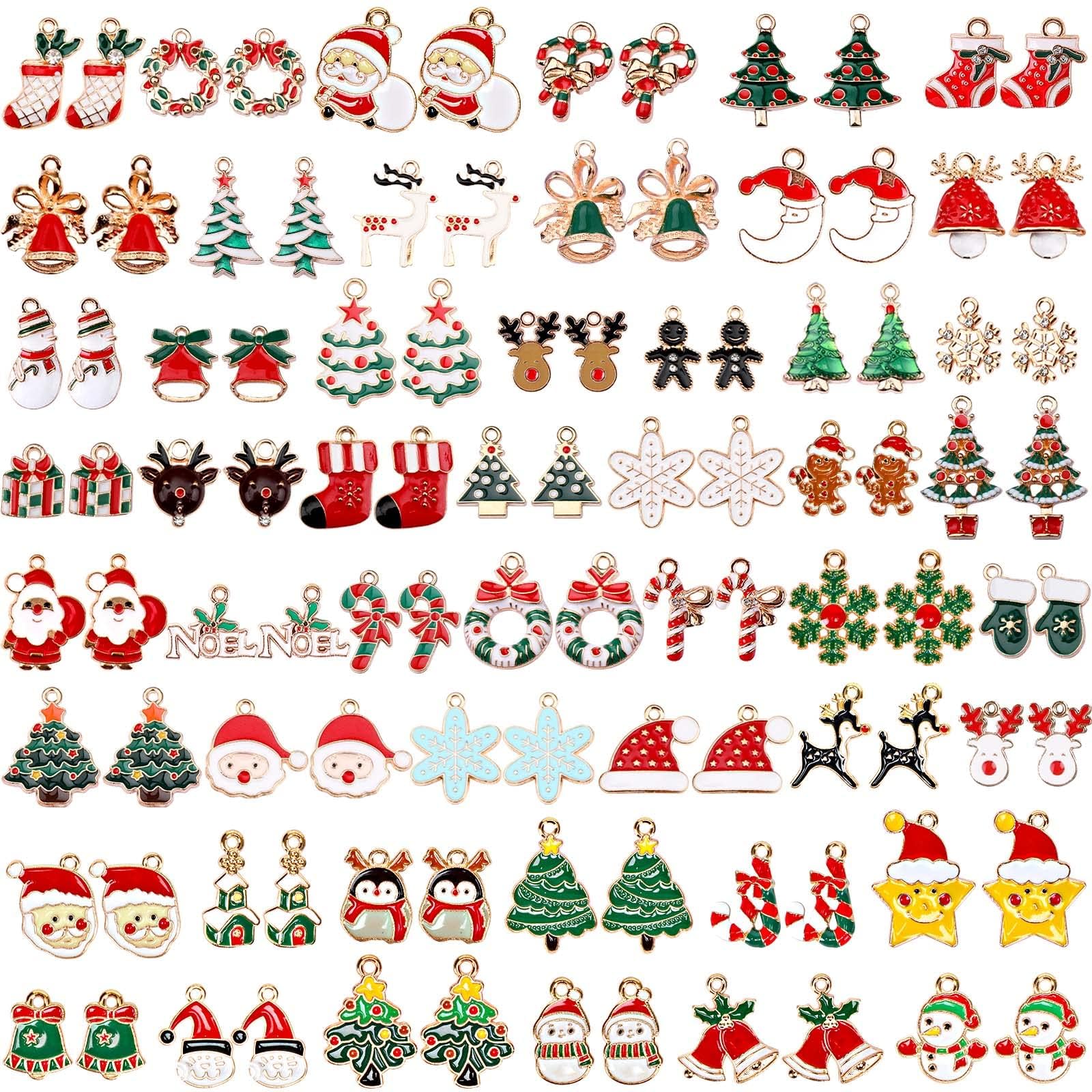 SANNIX 110Pcs 55 Pairs Christmas Charms Gold Enamel Jewelry Pendants for Xmas Earring Bracelet Necklace Craft Making