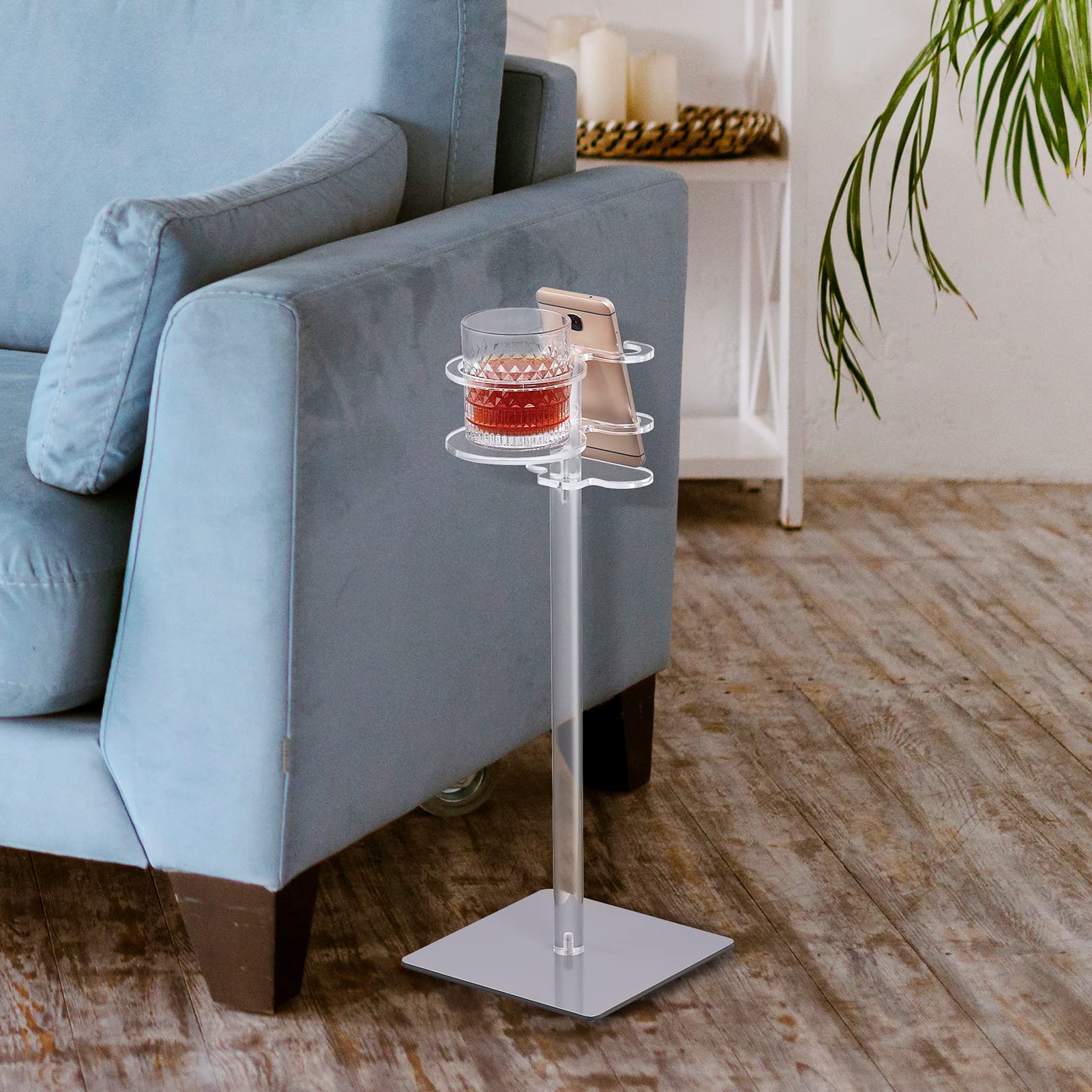 Aquiver Acrylic Drink Table for Small Space - Sofa Side Table for Drinks, Remotes, Phones - Metal Base, 7.9'' L x 7.9'' W x 20.1'' H