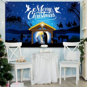 Christmas Nativity Backdrop Decoration, Merry Christmas Outdoor Religious Nativity Scene Banner, Holy Night Photo Booth Background Xmas Photography for Holiday Xmas Winter New Year Party, 43 x 73 Inch