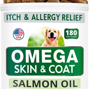 Omega 3 for Dogs + Dog Probiotics Chews Bundle - Itch Relief + Upset Stomach Relief - EPA & DHA Fatty Acids + Enzymes + Prebiotics - Joint Health + Improve Digestion - 120 + 180 Chews - Made in USA