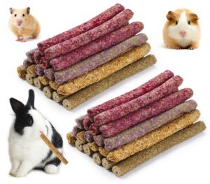 pstardmoon rabbit chew toys for teeth, timothy grass carrot sticks for guinea pig hamster chinchilla squirrel bunny small rodent animals (40 pcs)