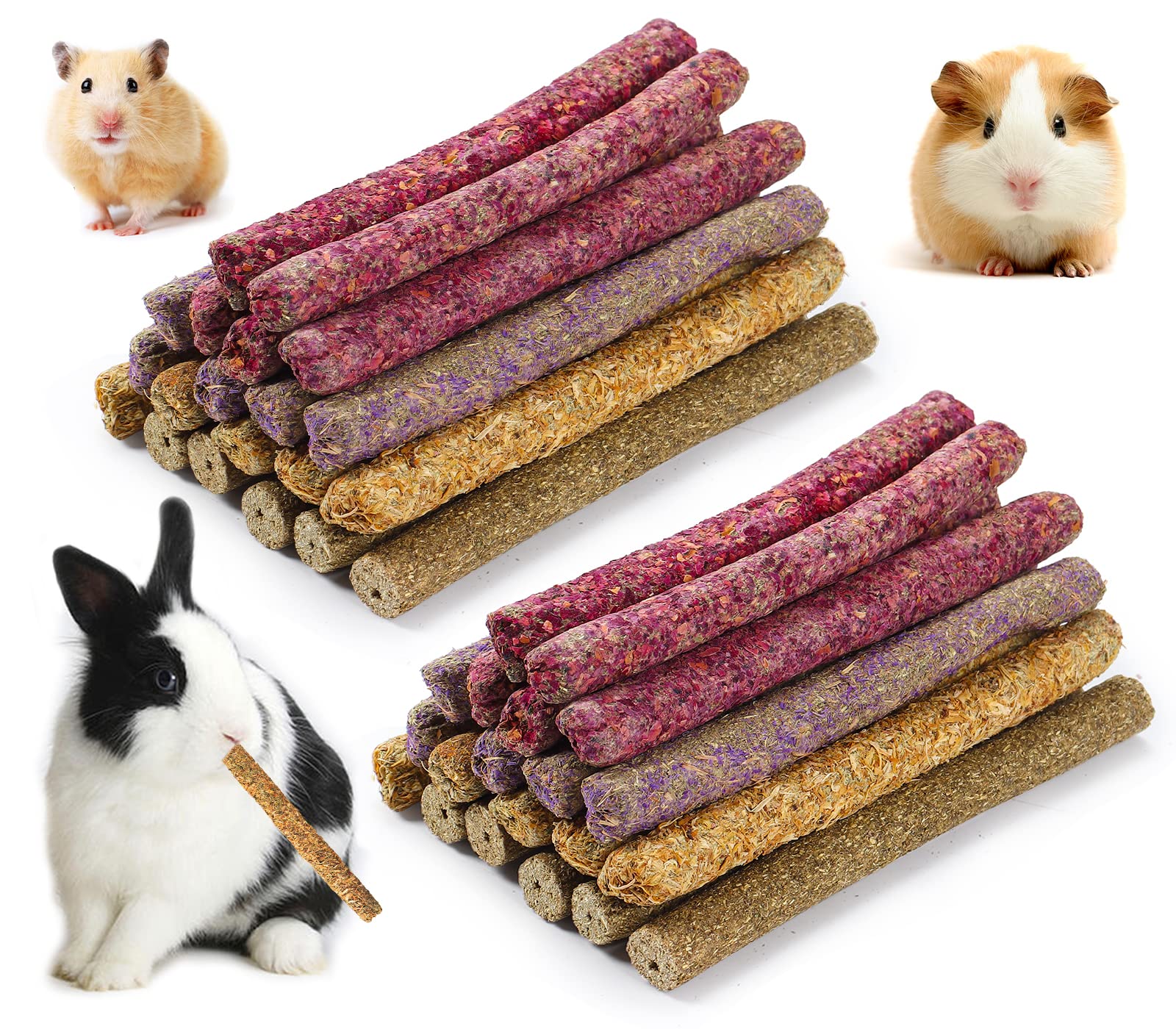 PStarDMoon Rabbit Chew Toys for Teeth, Timothy Grass Carrot Sticks for Guinea Pig Hamster Chinchilla Squirrel Bunny Small Rodent Animals (40 pcs)