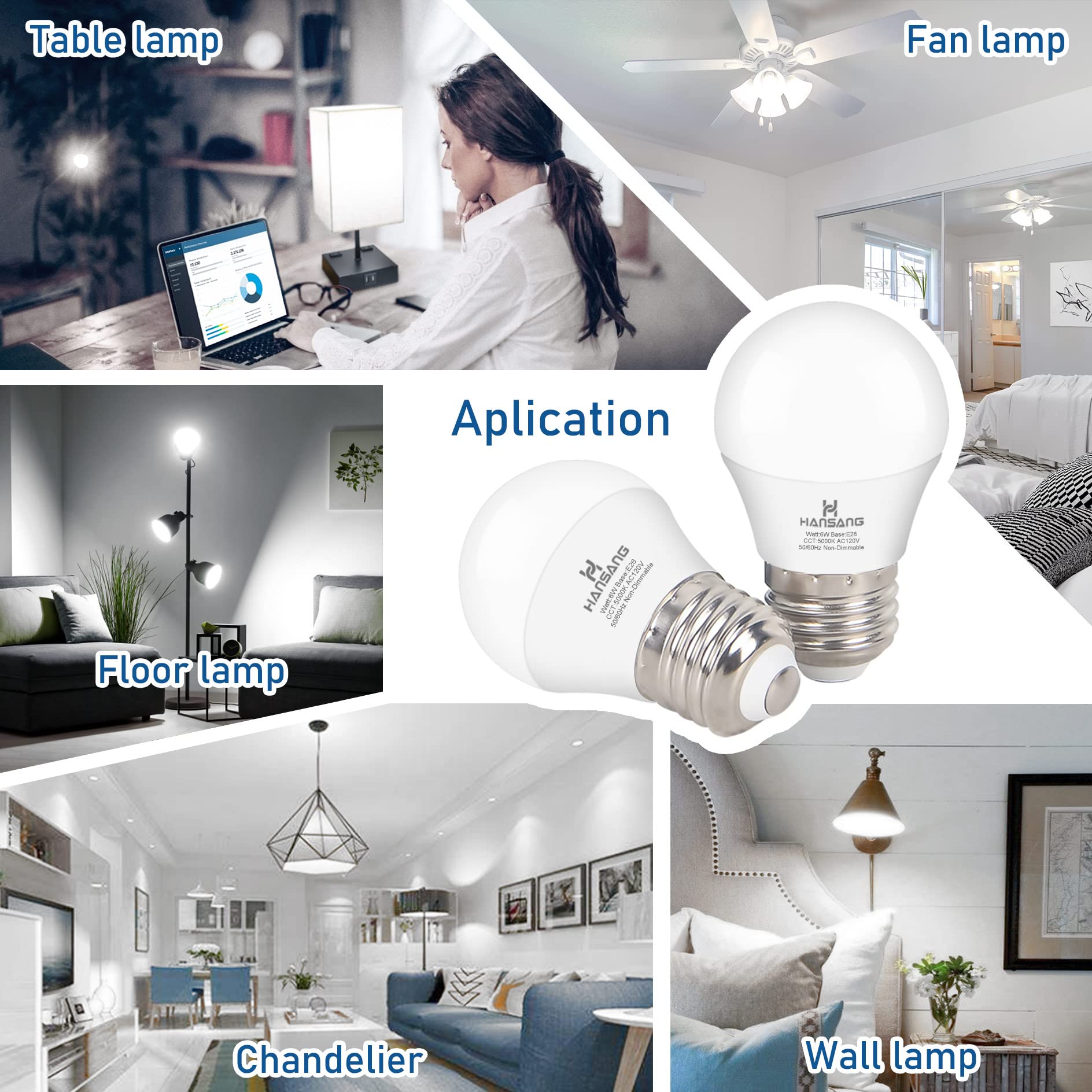 hansang Refrigerator Light Bulb E26 Base, 60Watt Equivalent, 5000K Daylight, Watreproof Appliance Fridge Bulbs, A15 LED Small Light Bulb Frigidaire Freezer Bulbs, 120V, 600LM, 2 Pack, Non-Dimmable