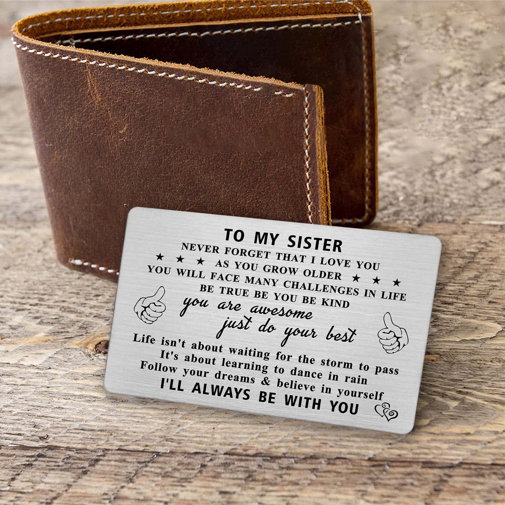 Resdink Sister Gifts from Brother, Best Sister Birthday Card, Engraved Wallet Card for Big Sister, Personalized Christmas Graduation Card to My Favorite Sister, I Love You Sister Gift Ideas, Little