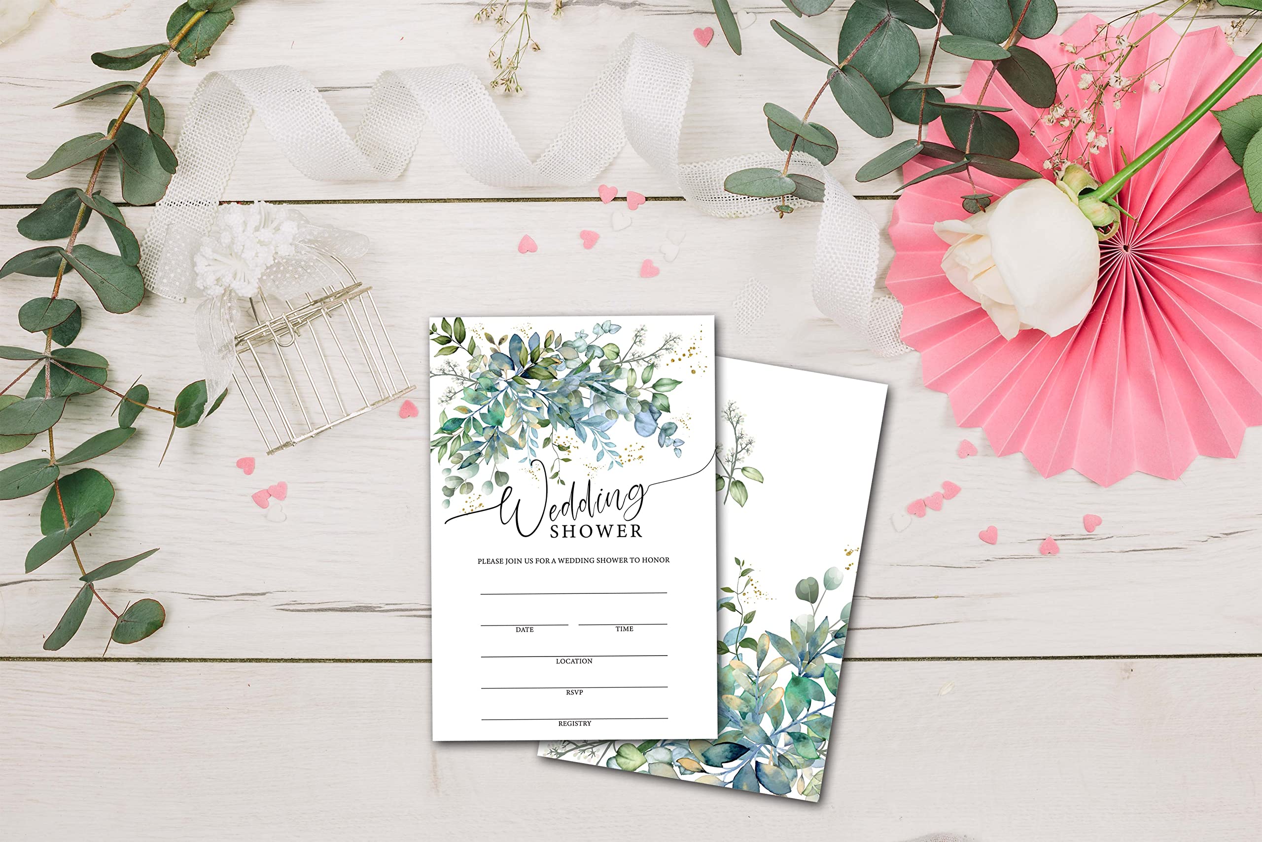 Greenery Wedding Shower Invitations, Floral Bridal Shower Invitations, Bridal Shower Invites for Engagement Party, Wedding, Bridal Shower, Set of 25 Invitations & 25 Envelopes (B02)