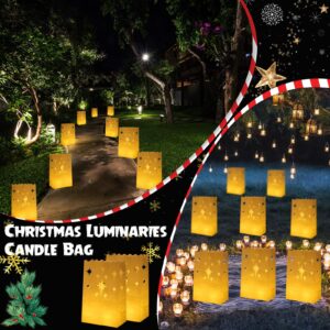 100 Pcs White Luminary Bags Christmas Luminaries Flame Resistant Candle Bags Reusable Paper Lantern Bags for Christmas Wedding Thanksgiving New Year Valentine's Day Diwali Party Decor (Star)