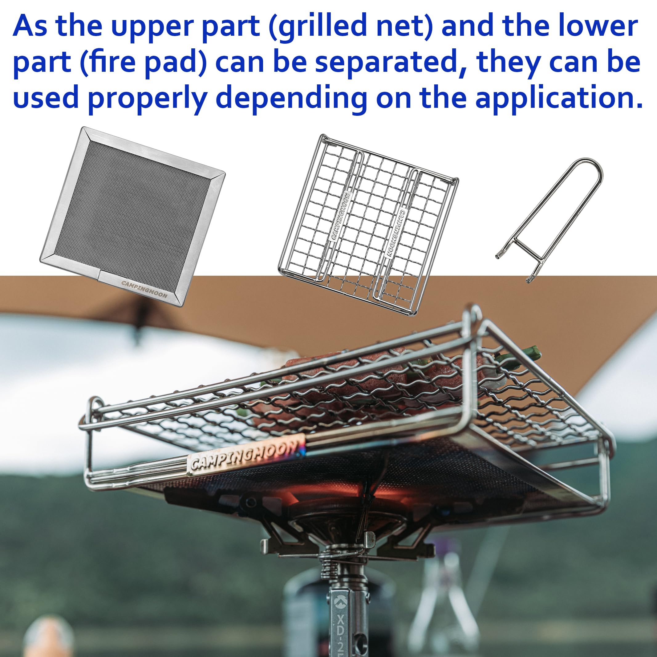 CAMPINGMOON Camping Toaster for Gas Stove Top Fire Grill Grid 304 Stainless Steel Bread Toasters Cooking Grill With Anti Scalding Mesh Fork Medium Size US-1615