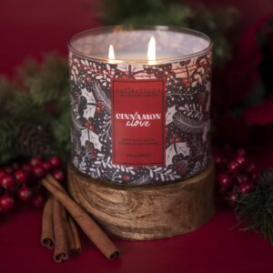 Colonial Candle Cinnamon Clove Scented Jar Candle, Holiday Deco Collection, 3 Wick, Red, 14 oz - Up to 60 Hours Burn