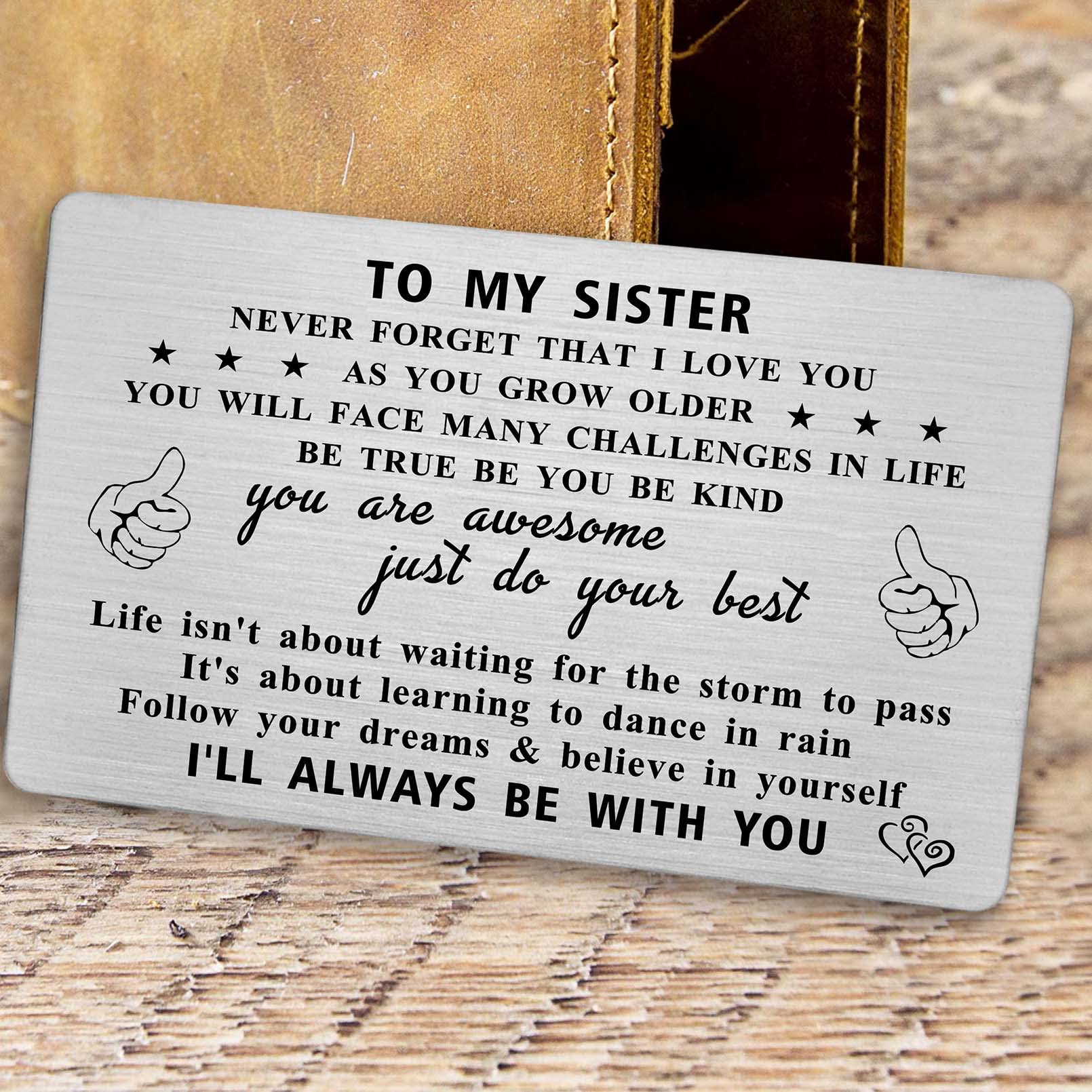 Resdink Sister Gifts from Brother, Best Sister Birthday Card, Engraved Wallet Card for Big Sister, Personalized Christmas Graduation Card to My Favorite Sister, I Love You Sister Gift Ideas, Little