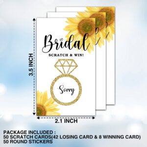 Bridal Shower Scratch Off Games, Bridal Shower Decorations, Sunflower Floral Bridal Raffle Lottery Tickets Cards for Bridal Shower Bachelorette Party Wedding Engagement Party, Set of 50 Cards (a13)