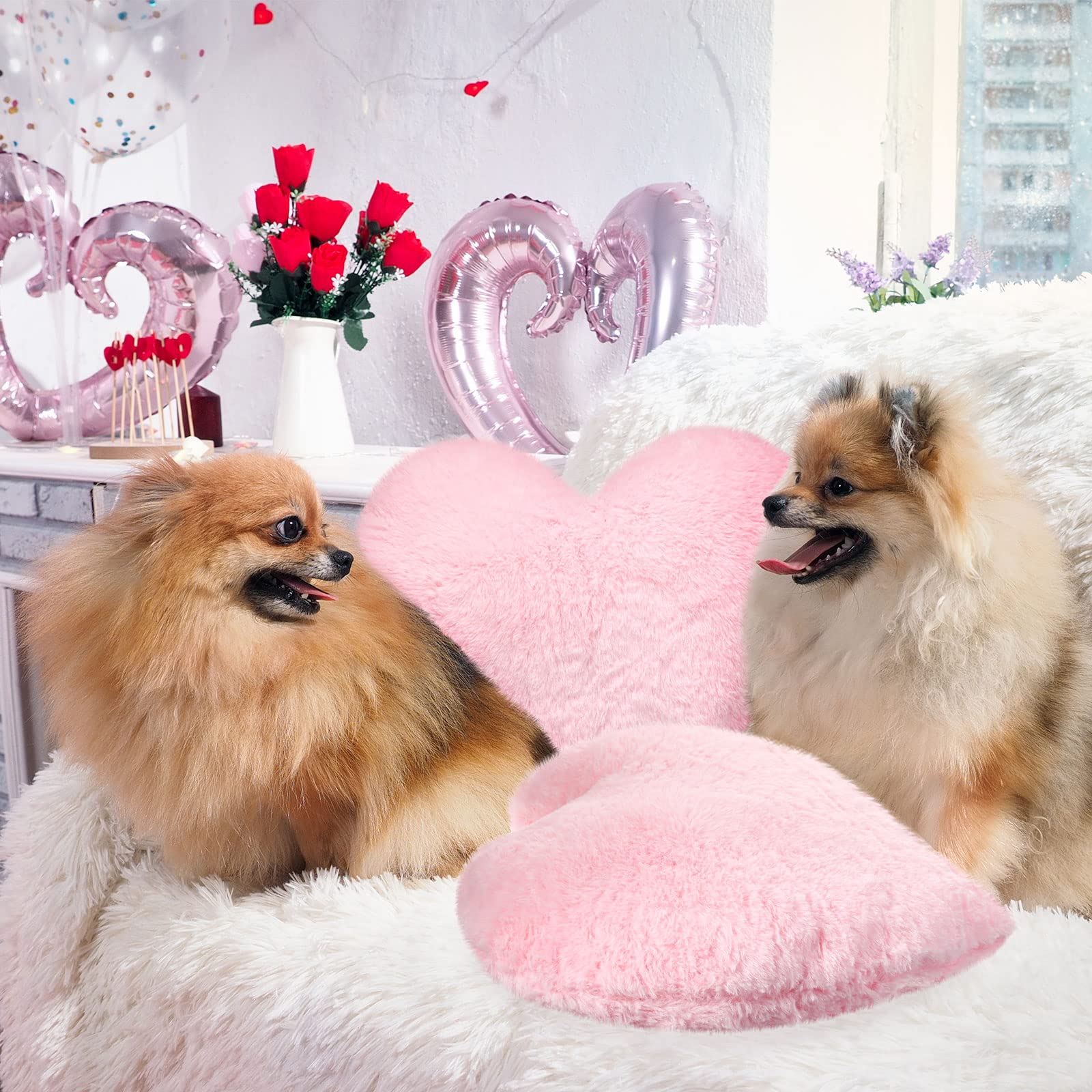 Remerry 2 Pieces Soft Heart Throw Pillow Plush Heart Shaped Decorative Pillow Faux Rabbit Fluffy Heart Shaped Cushion for Girl on Valentine's Day Fit for Living Bed Dining Sofa Car(Pink)