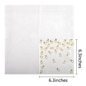 100 Pack 6.3x6.3 Inch Gold Diamond Ring Napkins - 2-Ply Cocktail Napkins Bar Napkins Disposable Party Napkins Paper Napkins Dinner for Bridal Shower Engagement party party decor Valentines Day