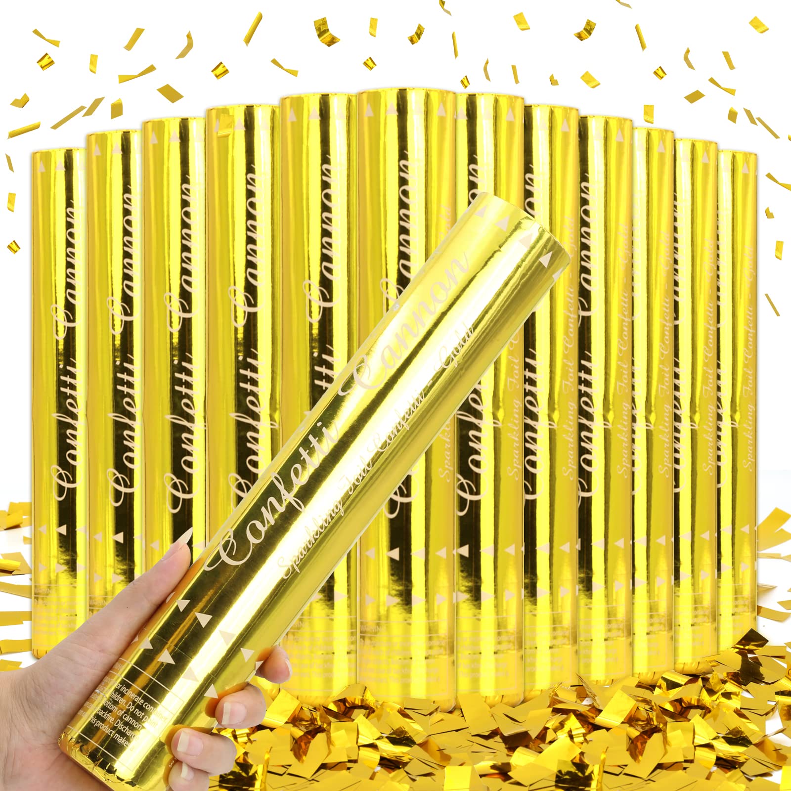 Confetti Cannon Gold Confetti Poppers Cannons 12 Pack Confetti Party Poppers Confetti Shooters Golden Confetti Cannon Bulk for Wedding Birthday Graduation Baby Shower Anniversary Christmas New Year's