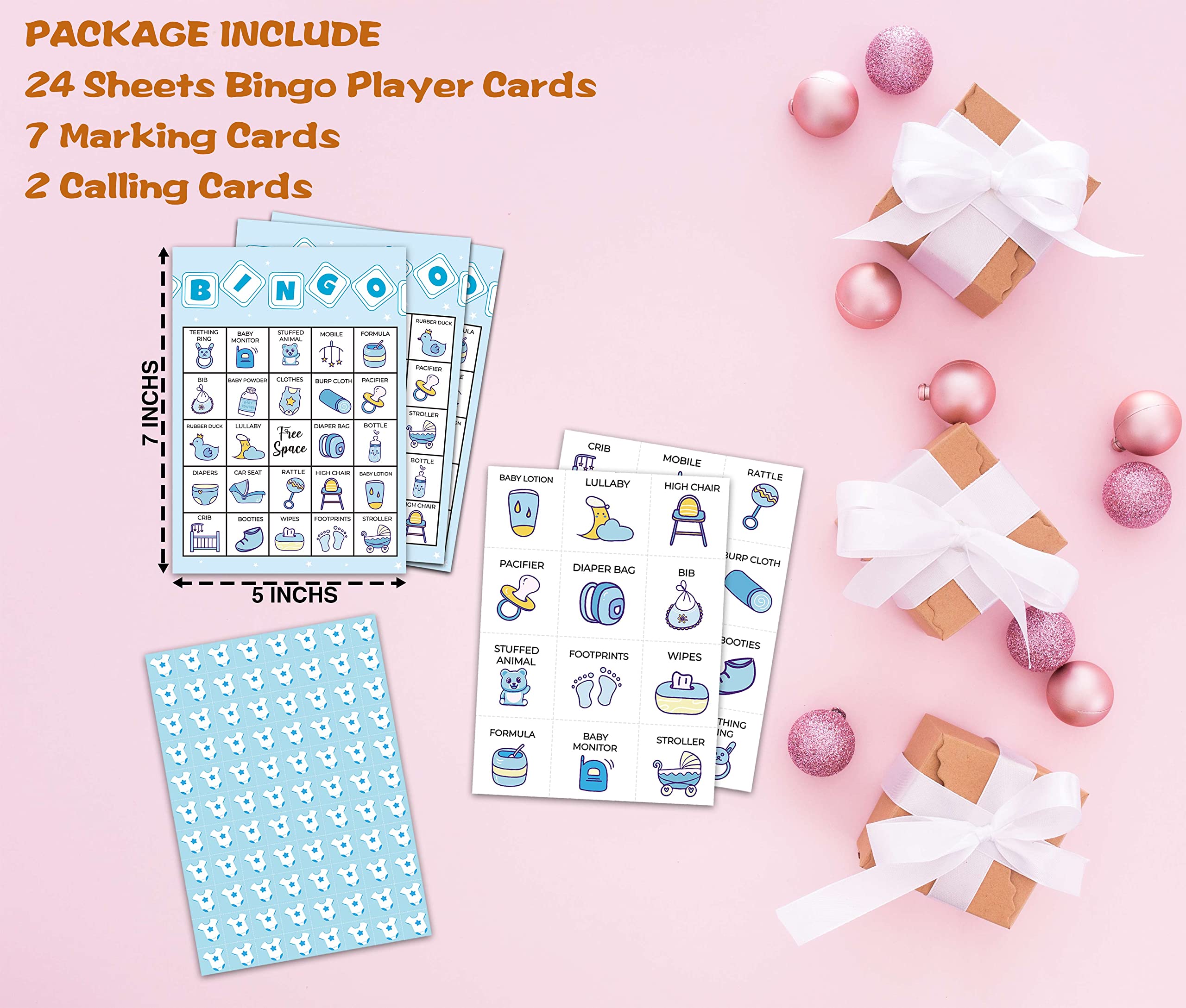 Levitatinyear Baby Shower Bingo Game, Gender Reveal Themed Party Games with 24 Players, Blue Baby Shower/Gender Reveal/Pregnancy Announcement Party Supplies Activities