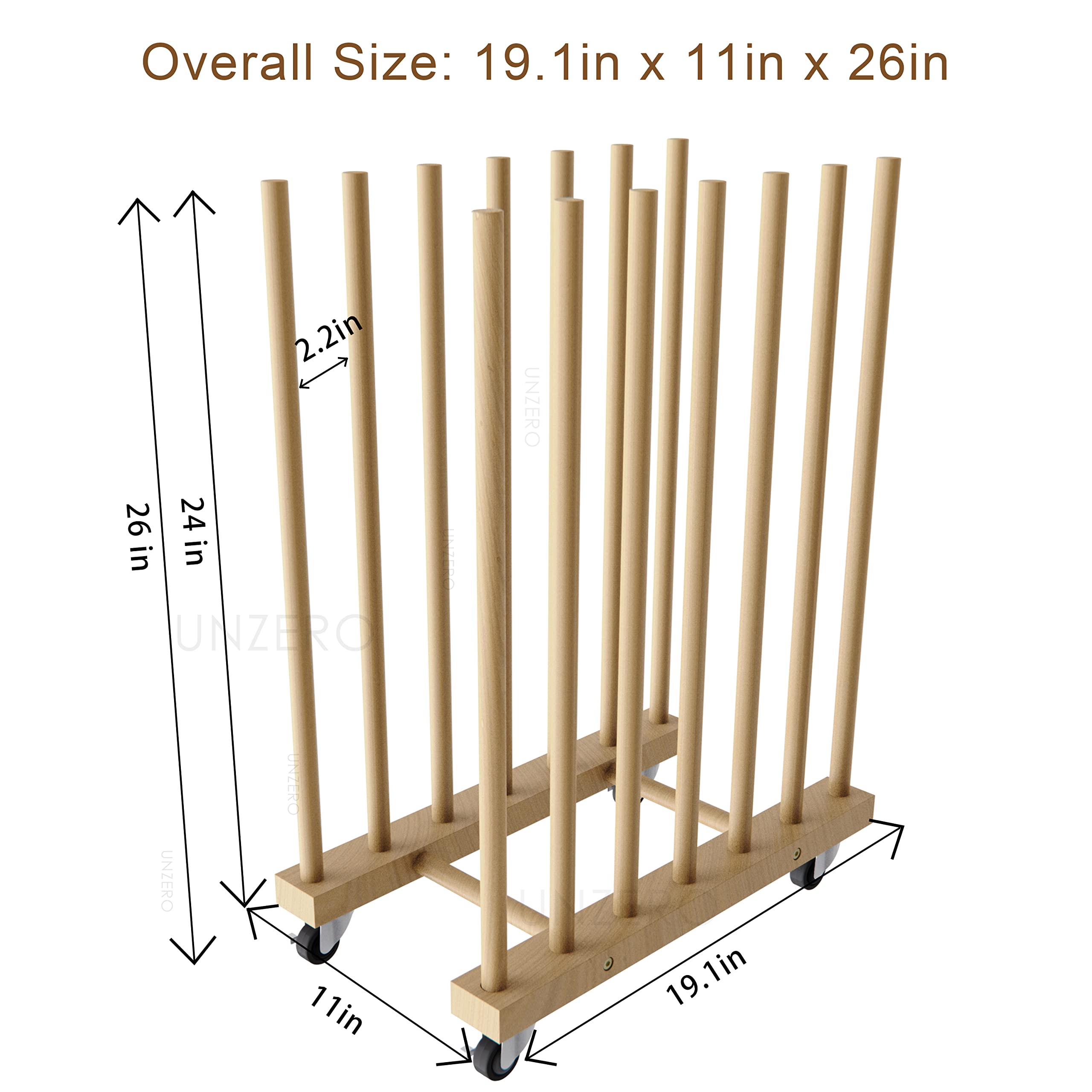 UNZERO Art Storage Rack with Caster Wheels, Wood Storage Stand for Canvas Boards, Panel, Frame, Drawing Board, Printed Matter, Paper Pad, Backing Plate