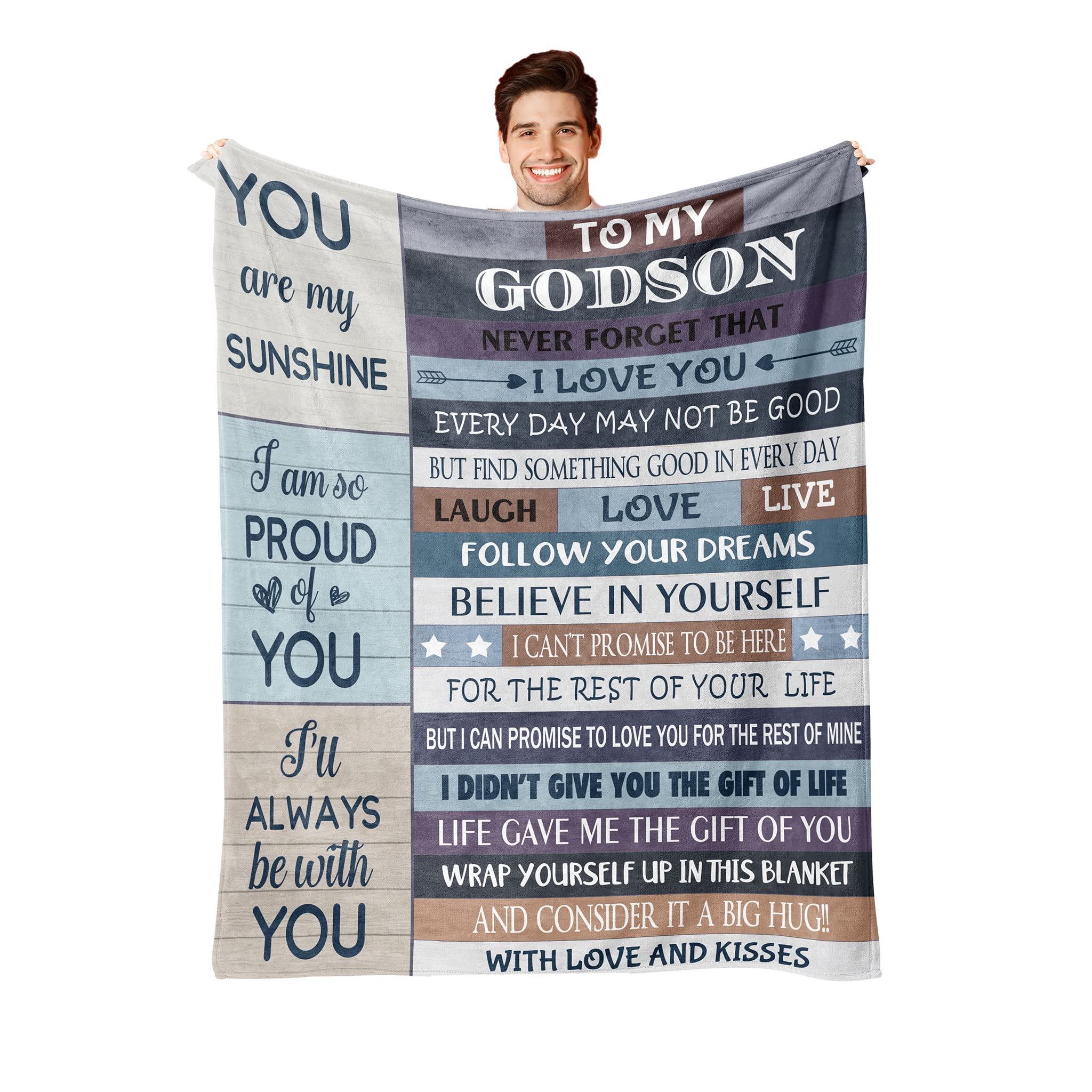 Pozevan Godson Gifts from Godmother, Godson Baptism Gifts for Boys, Godson Gifts, Birthday Christmas Easter Gifts for Godson, Godson Gifts from Godfather, God Son Gifts Blanket (60x50 Inches)