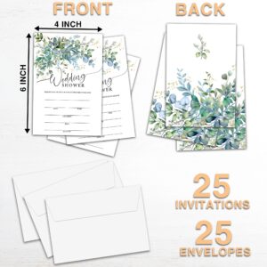 Greenery Wedding Shower Invitations, Floral Bridal Shower Invitations, Bridal Shower Invites for Engagement Party, Wedding, Bridal Shower, Set of 25 Invitations & 25 Envelopes (B02)