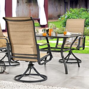 PatioFestival Patio Dining Set 5 Pieces Metal Outdoor Furniture Sets Outside Square Table Swivel Rocker Chairs with All Weather Frame (Beige)