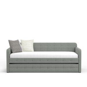 Glenwillow Home Tufted Twin Daybed with Roll-Out Trundle in Stone