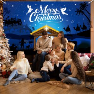 Christmas Nativity Backdrop Decoration, Merry Christmas Outdoor Religious Nativity Scene Banner, Holy Night Photo Booth Background Xmas Photography for Holiday Xmas Winter New Year Party, 43 x 73 Inch