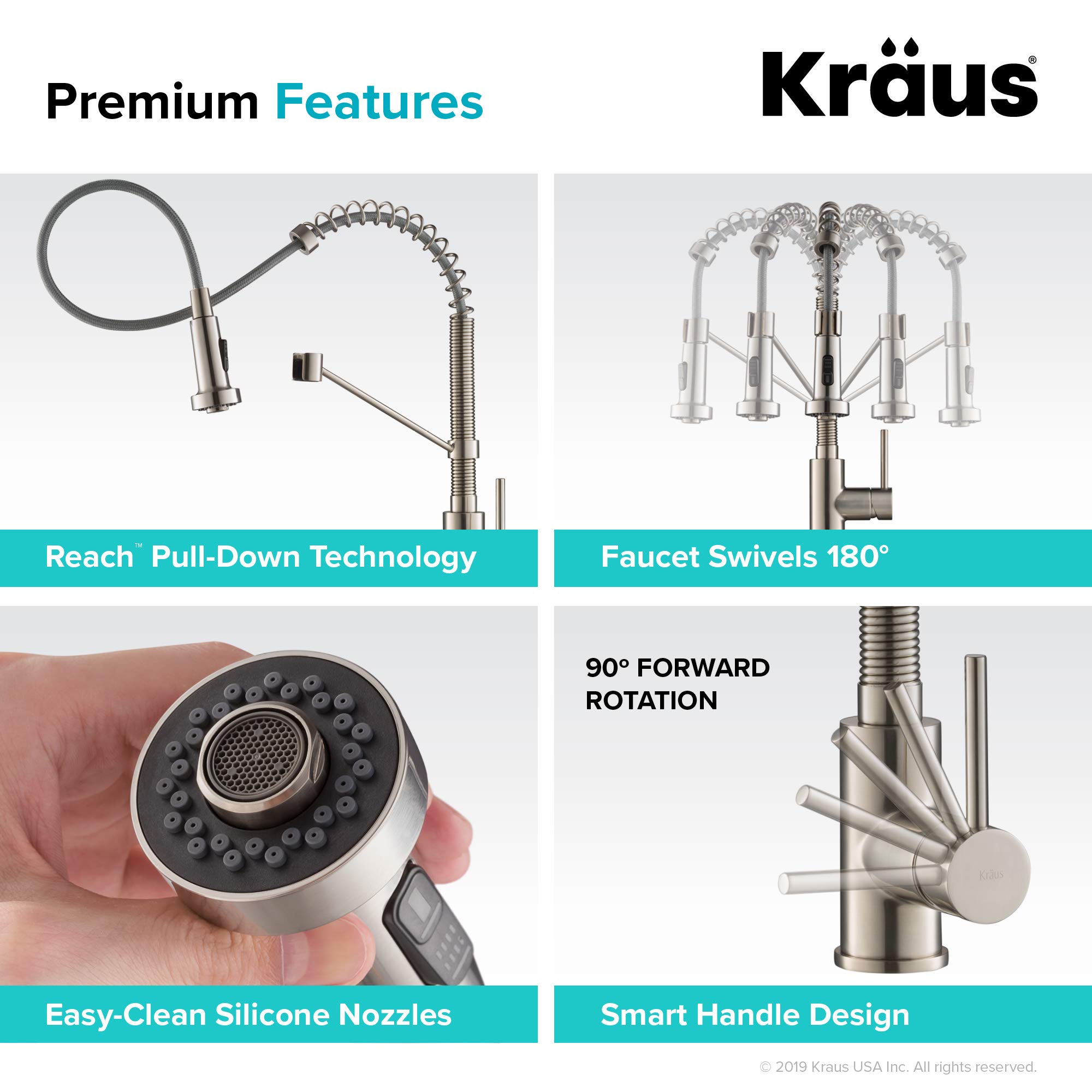 KRAUS Bolden 18-Inch Single Handle Commercial Style Pull-Down Kitchen Faucet with Dual Function Sprayer in Stainless Steel, KPF-1610SS (Pack of 4)