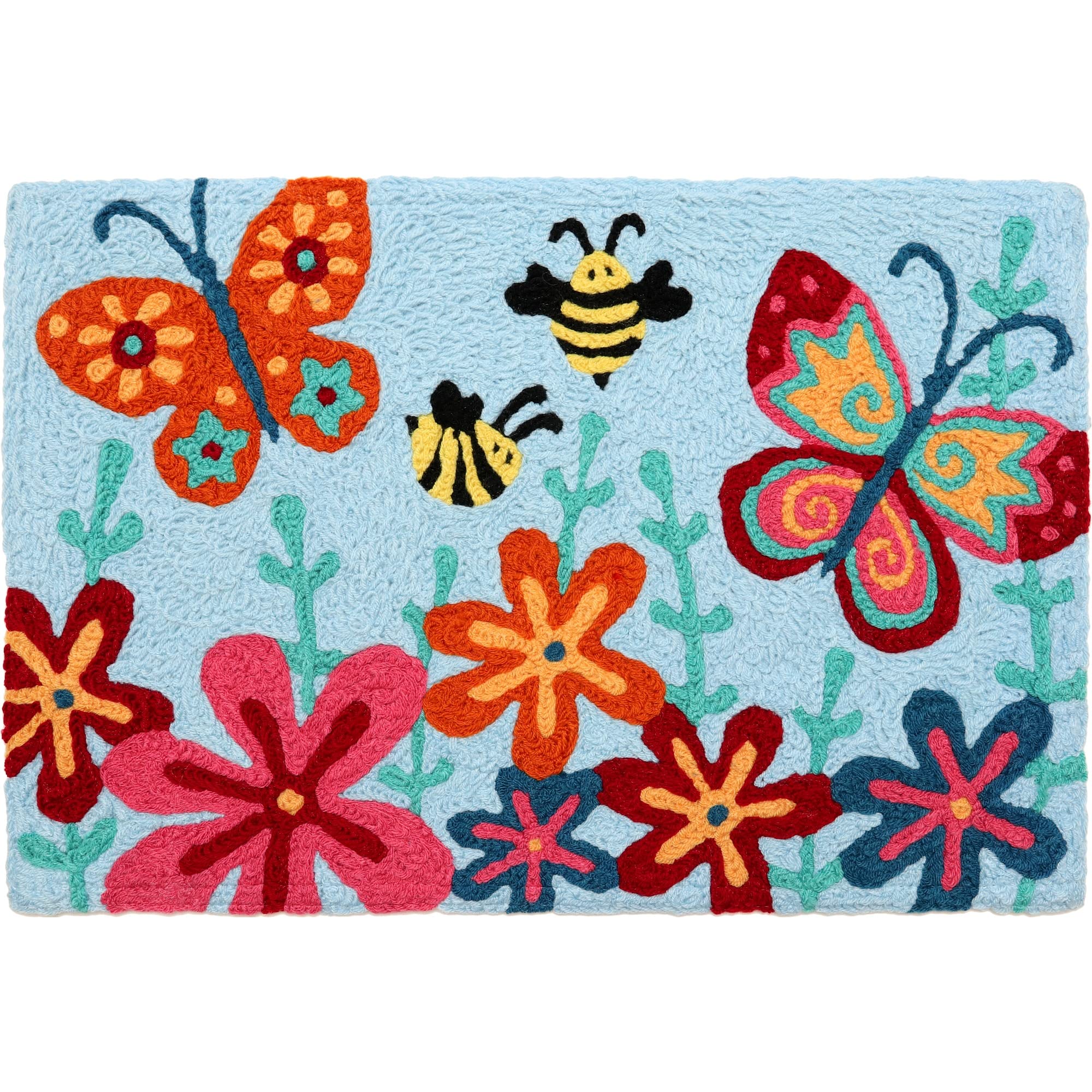 Jellybean Butterfly and Bee Garden Accent Washable Rug 20" x 30" Doormat