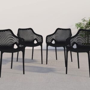 Meridian Furniture 329Black Modern | Contemporary Patio Dining Chair with Polypropylene Plastic, Weather Resisting for Indoor or Outdoor Use, Set of 4, 22.5" W x 24.5" D x 31.5" H, Black