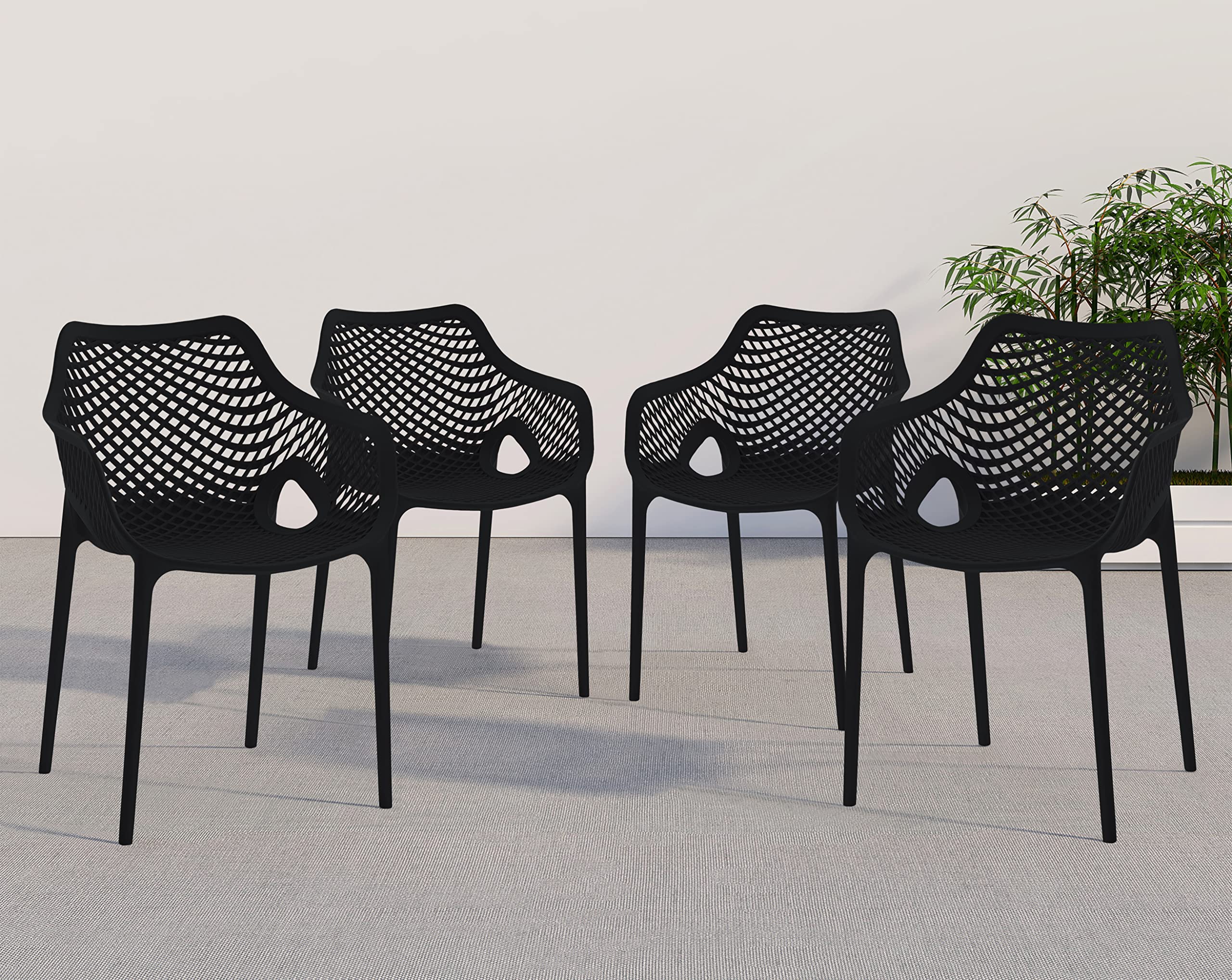 Meridian Furniture 329Black Modern | Contemporary Patio Dining Chair with Polypropylene Plastic, Weather Resisting for Indoor or Outdoor Use, Set of 4, 22.5" W x 24.5" D x 31.5" H, Black