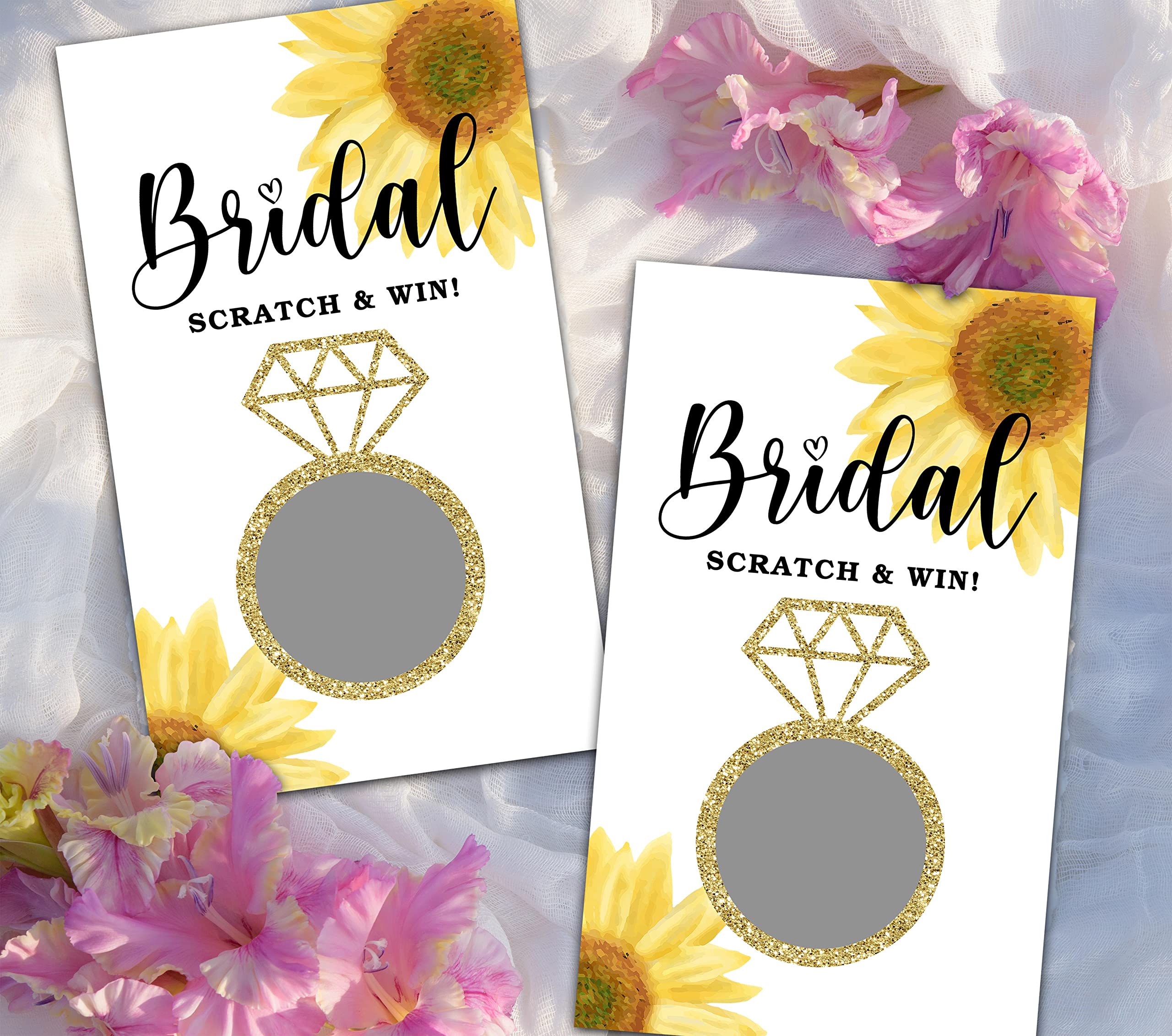 Bridal Shower Scratch Off Games, Bridal Shower Decorations, Sunflower Floral Bridal Raffle Lottery Tickets Cards for Bridal Shower Bachelorette Party Wedding Engagement Party, Set of 50 Cards (a13)