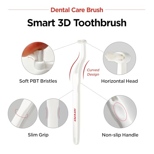 JAYU PET Dental Care Brush (Soft Bristles) 5ea - Toothbrush for Small Dog and Cat with Horizontal Head & Easy Grip Handle