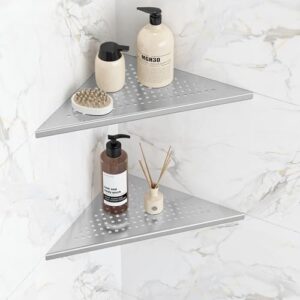 qeke corner shower shelves, 10” recessed tile shower shelf brushed nickel, 304 stainless steel grout in corner tile shower shelves, no drilling, 2 pack