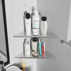 Qeke Corner Shower Shelves, 10” Recessed Tile Shower Shelf Brushed Nickel, 304 Stainless Steel Grout in Corner Tile Shower Shelves, No Drilling, 2 Pack