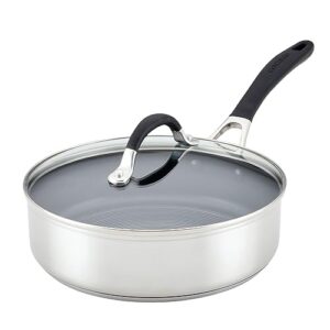 circulon steelshield sauté pan with lid and steelshield hybrid stainless and nonstick technology, 3 quart - stainless steel