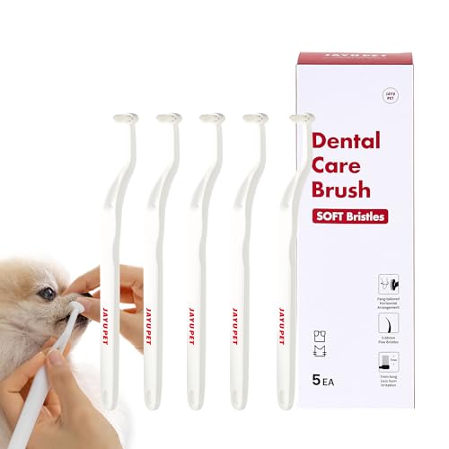 JAYU PET Dental Care Brush (Soft Bristles) 5ea - Toothbrush for Small Dog and Cat with Horizontal Head & Easy Grip Handle