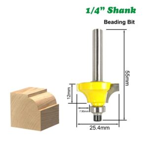 Wilsnsun 1/4 Inch Shank Forming Roundover Beading Router Bit Set Includes Beading Bit, Double Roman Ogee Bit, Roman Ogee Bit with Bearing for Table, Drawer or Cabinet Edges - 1/2" Radius 3Pcs