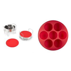 instant pot official cook/bake set, 8-piece, red & 5252242 official silicone egg bites pan with lid, compatible with 6-quart and 8-quart cookers, red