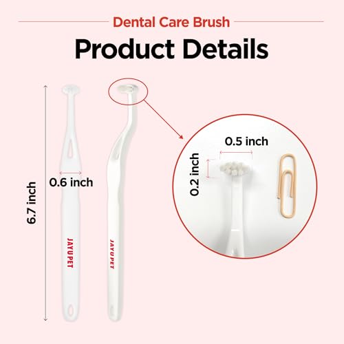 JAYU PET Dental Care Brush (Soft Bristles) 5ea - Toothbrush for Small Dog and Cat with Horizontal Head & Easy Grip Handle