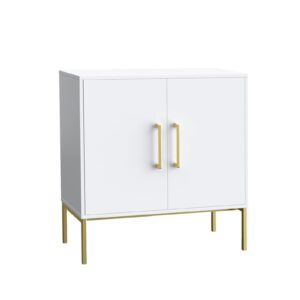 JOZZBY Buffet Sideboard Cabinet with Storage, Modern Wooden Free Standing Cabinet with Adjustable Shelves, White and Gold Cabinets for Living Room, Kitchen, Hallway