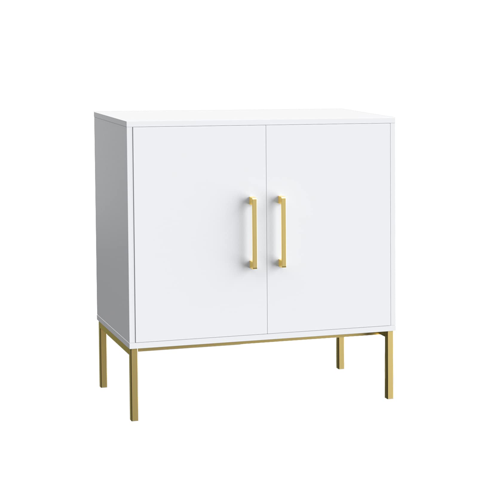 JOZZBY Buffet Sideboard Cabinet with Storage, Modern Wooden Free Standing Cabinet with Adjustable Shelves, White and Gold Cabinets for Living Room, Kitchen, Hallway