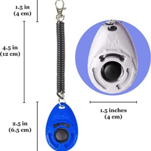 SunGrow Dog Training Clickers with Black Wrist Strap, Pet Parrot, Puppy, and Kitten Clickers Training Kit, Flat Drop-Shape Button, Blue and White, 2-Pack