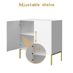 JOZZBY Buffet Sideboard Cabinet with Storage, Modern Wooden Free Standing Cabinet with Adjustable Shelves, White and Gold Cabinets for Living Room, Kitchen, Hallway