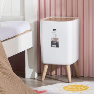 TOPBATHY Wood Grain Trash Can Press-Type Rubbish Can Household Garbage Bin Bedroom Trash Can Waste Paper Basket Plastic Waste Bin Convenient Trash Can Trash Cans for Kitchen Home Supplies