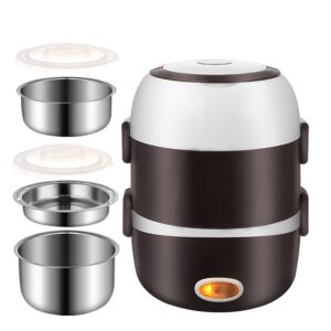 lunch boxes, portable 3-layer electric lunch box 2l heat steamer pot heating rice cooker food insulation rice cooker 110v 200w stainless steel lunchbox