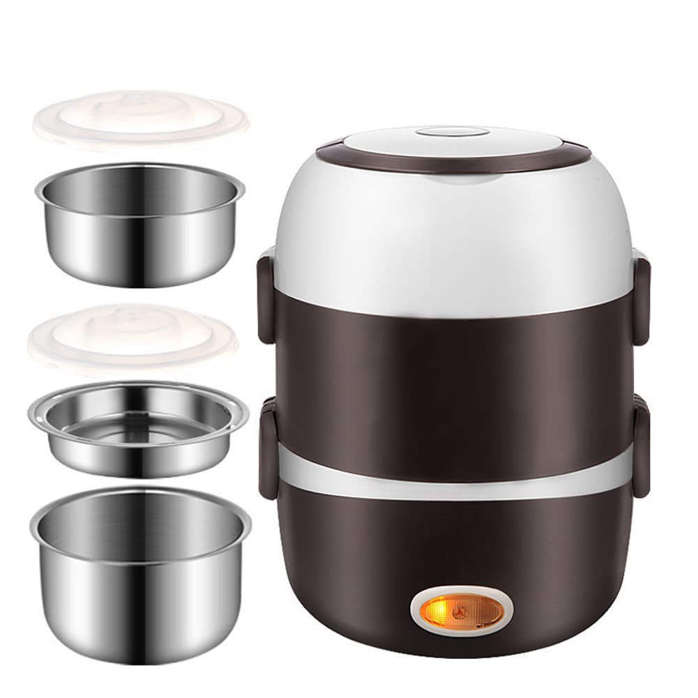 Lunch Boxes, Portable 3-Layer Electric Lunch Box 2L Heat Steamer Pot Heating Rice Cooker Food Insulation Rice Cooker 110v 200w Stainless Steel lunchbox